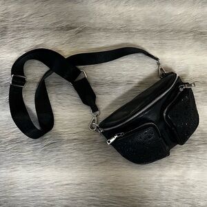 MADDEN NYC Womens Embellished Multi Pocket Fannypack Crossbody Vegan Belt Bag